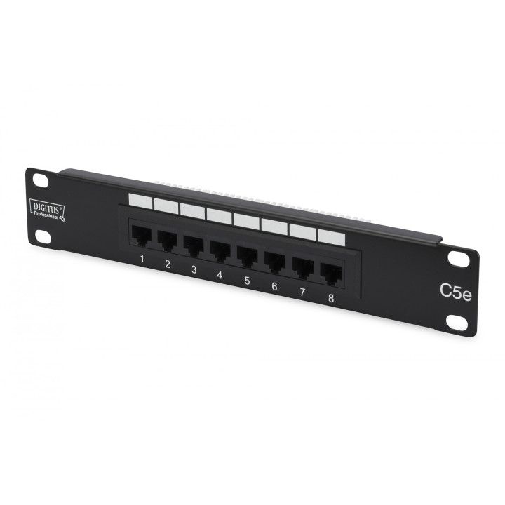 DIGITUS DN-91508U CAT 5e Unshielded Patch Panel, 8-Port RJ45, 1U Rack Mount, Black