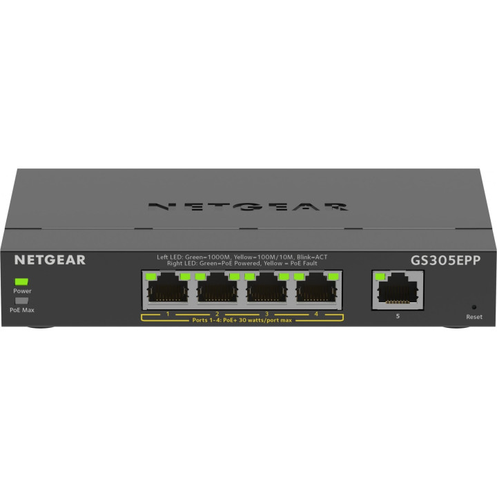 Netgear GS305EPP-100PES Conmutador PoE+ gestionado inteligente Gigabit de 5 puertos con presupuesto PoE de 80 W
