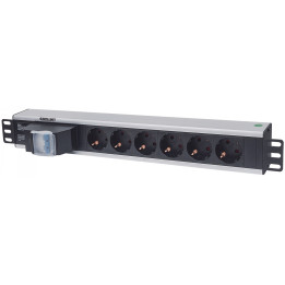 Intellinet 711432 19" 1.5U Rackmount 6-Way Power Strip, German Type F, 16A, 1.6m Cord