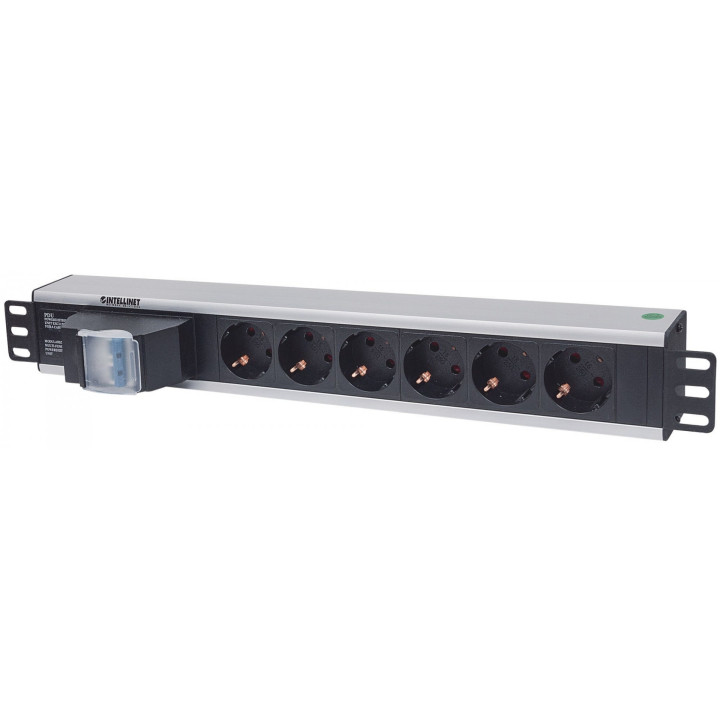 Intellinet 711432 19" 1.5U Rackmount 6-Way Power Strip, German Type F, 16A, 1.6m Cord
