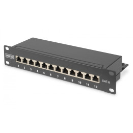 DIGITUS DN-91612S Cat 6 Class E Shielded Patch Panel, 12-Port, 1U, 10" Rack, Black