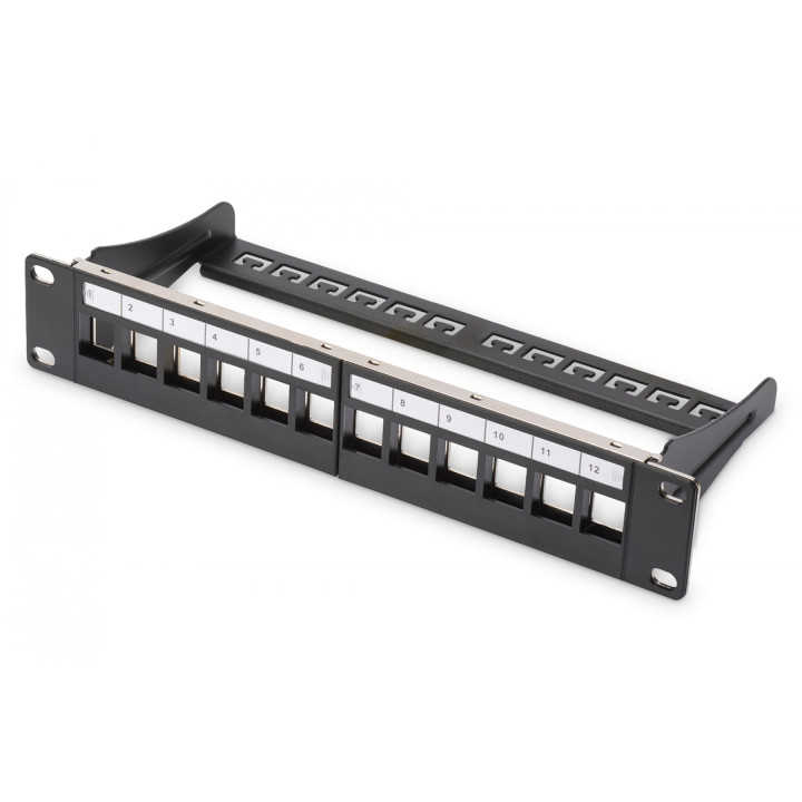 DIGITUS DN-91420 Modular Patch Panel, Shielded, 12-Port Blank, 1U, 10" Rack Mount, Black RAL 9005