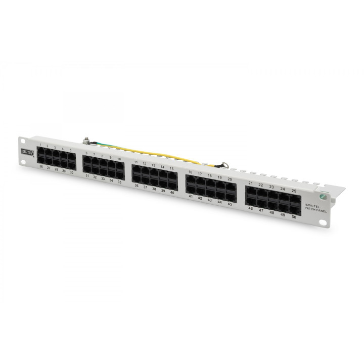 DIGITUS DN-91350-1 Cat3 ISDN Patch Panel, Unshielded, 50-Port RJ45, 8P4C, LSA, 1U, Rack Mount, Grey