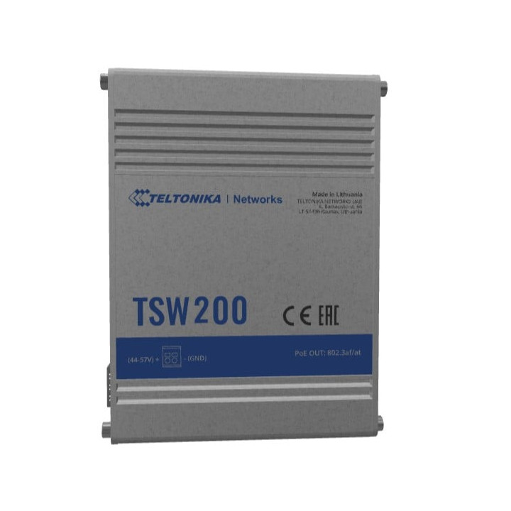Teltonika TSW200 Industrial Unmanaged PoE+ Switch (without DIN rail bracket)