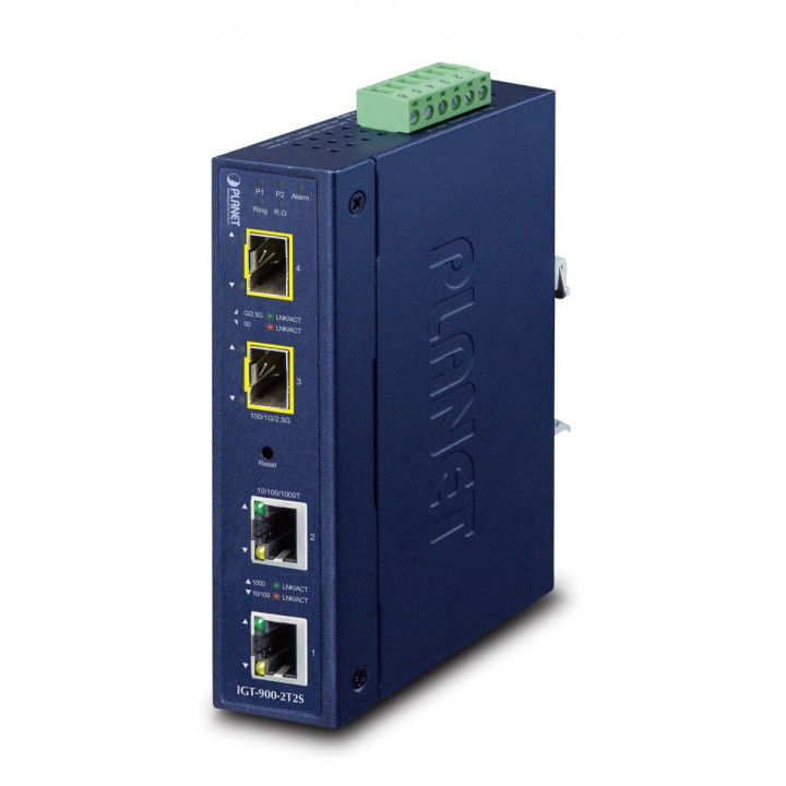 PLANET IGT-900-2T2S Industrial 2-Port Gigabit + 2-Port SFP Media Converter, IP30, -40~75°C