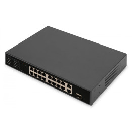 DIGITUS DN-95355 16-Port 10/100 Mbps PoE Switch with 1 Gigabit RJ45 and 1 SFP Uplink