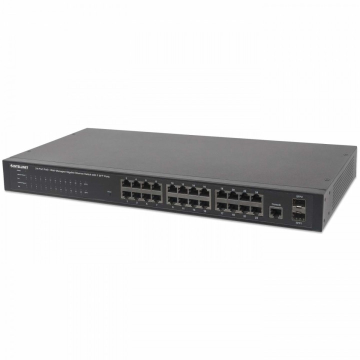 Intellinet 24-Port Web-Managed Switch with PoE+ and 2 Mini Gbic Ports