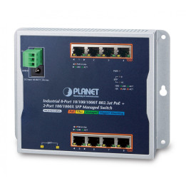 PLANET WGS-4215-8P2S Conmutador Gigabit PoE+ gestionado, 8 puertos 802.3at + 2 SFP, IP30, montaje en pared, -40°C a 75°C