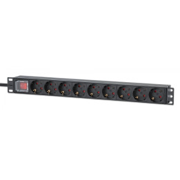 Intellinet 9-Outlet Power Strip with 2m Cable and Switch, 16A, Black