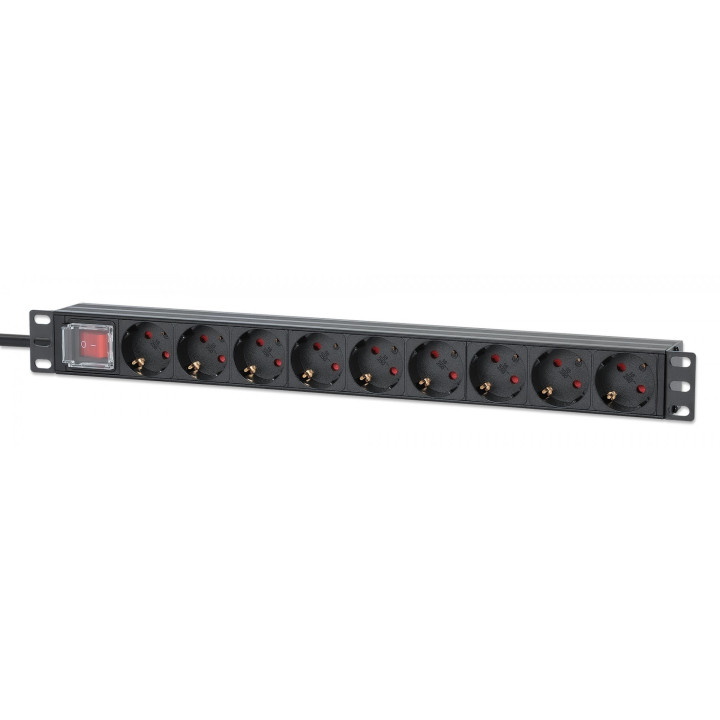 Intellinet 9-Outlet Power Strip with 2m Cable and Switch, 16A, Black