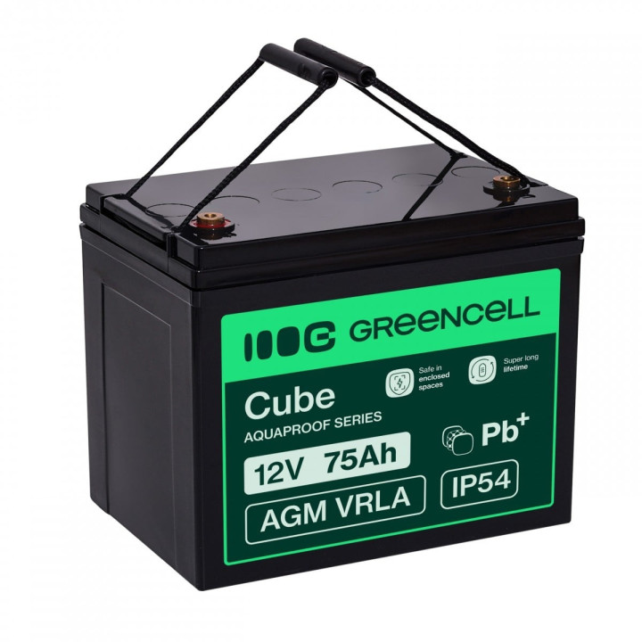 Green Cell AGM12V75AH-J 12V 75Ah AGM VRLA IP54 Battery for Motorhomes, Solar, Boats