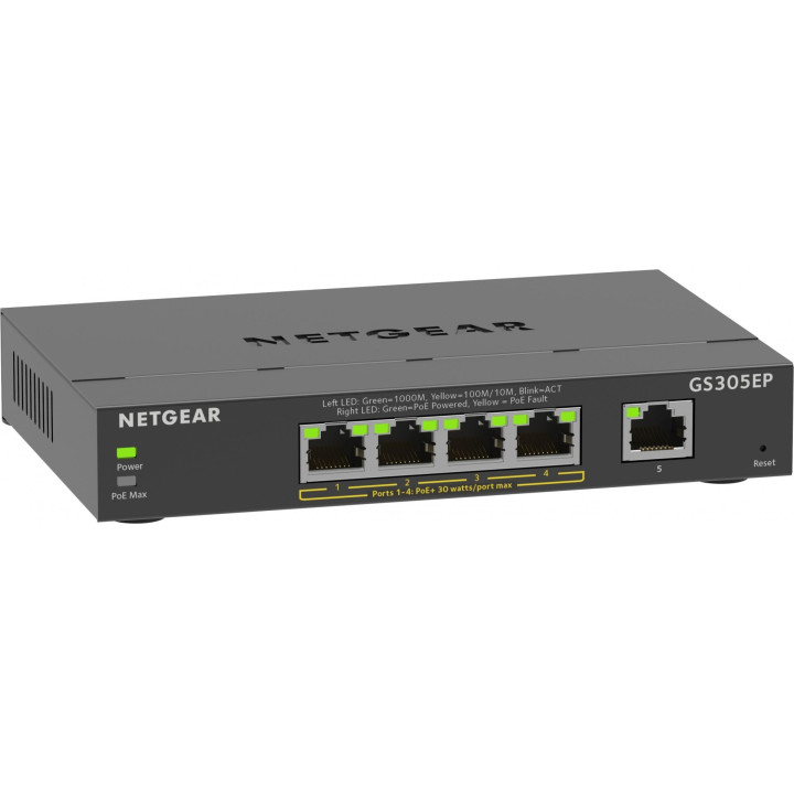 Netgear GS305EP-100PES Conmutador PoE+ Gigabit Plus de 5 puertos