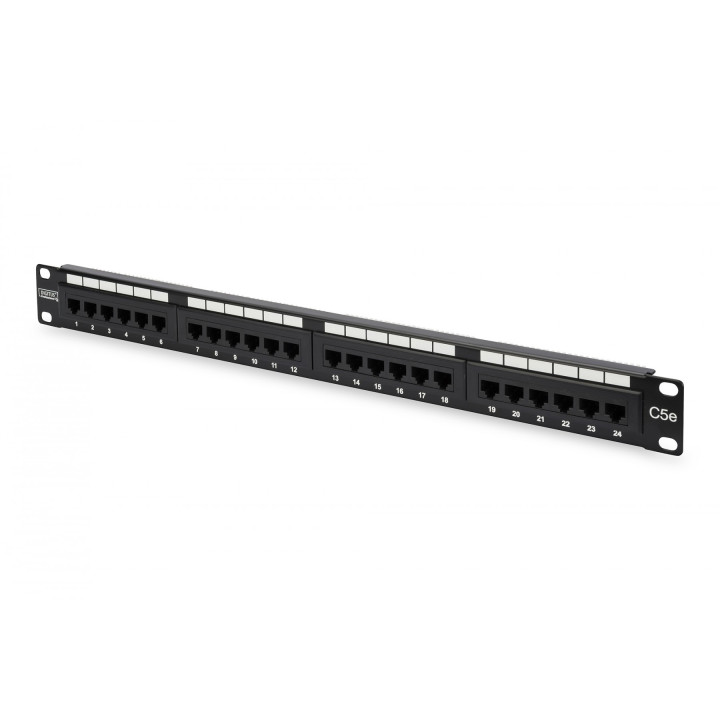 DIGITUS DN-91524U Cat5e UTP Patch Panel, 24-Port, 1U, 19" Rack Mount, Black