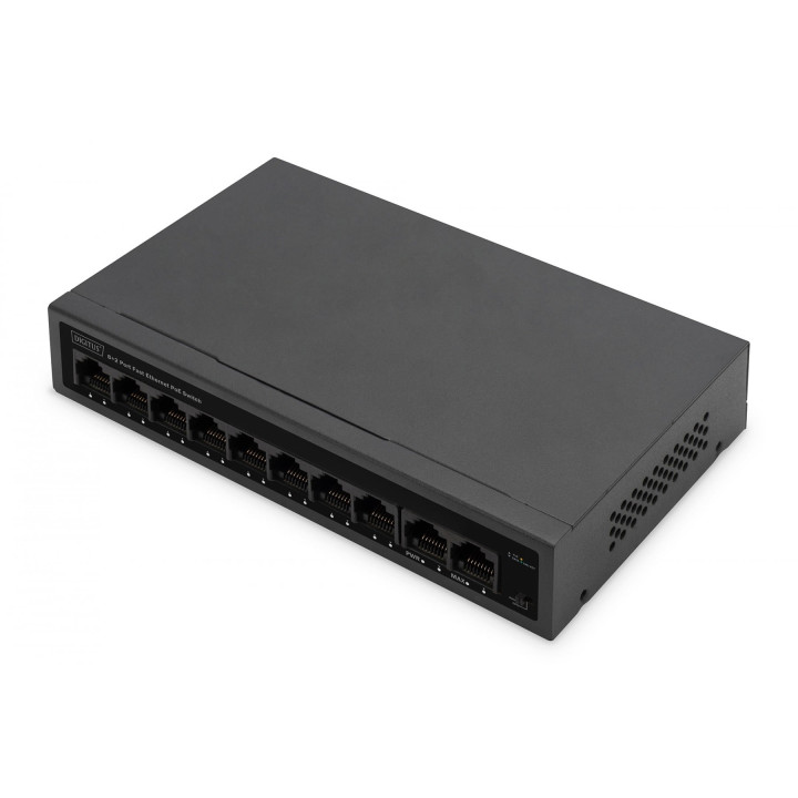 DIGITUS DN-95354 8+2 Port FE PoE Switch 8 Port PoE 802.3at, 10/100 Mbps