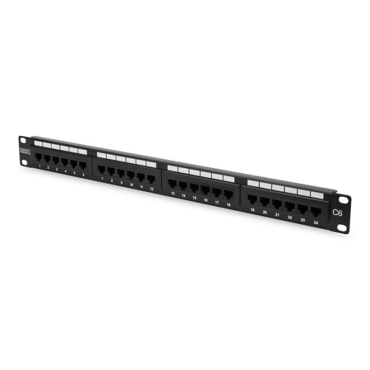 DIGITUS DN-91624U-EC Cat6 UTP Patch Panel, 24-Port, 1U, Black