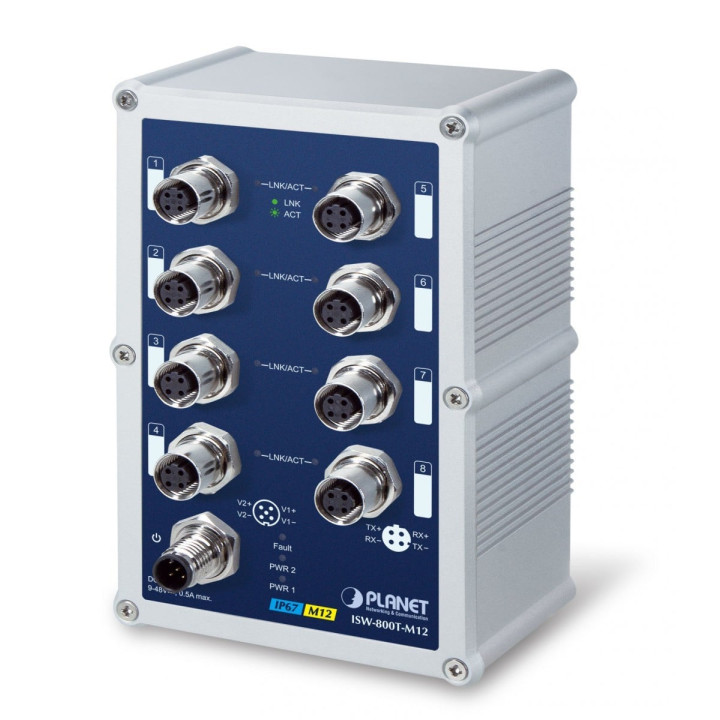 PLANET ISW-800T-M12 IP67 8-Port 10/100Mbps M12 Managed Switch (-40 to 75°C)