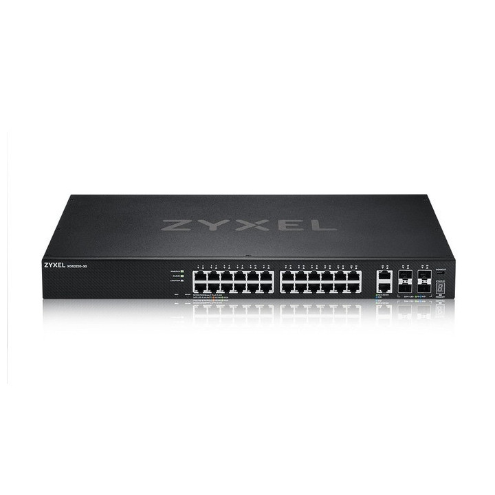 ZyXEL XGS2220-30-EU0101F Conmutador de acceso L3, 24x1G RJ45, 2x10mG RJ45, 4x10G SFP+ Uplink, incl. 1 año NebulaFlex Pro