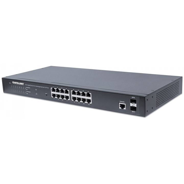 Intellinet 561341 16-Port Web-Managed Gigabit PoE+ Switch with 2 SFP Ports