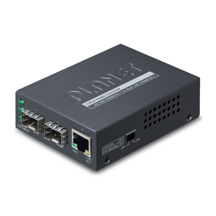 PLANET GT-1205A 1-Port 10/100/1000BASE-T + 2-Port 100/1000BASE-X SFP Media Converter