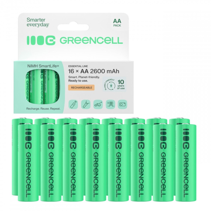 Green Cell GR10 Rechargeable Batteries 16x AA R6 Ni-MH 2600mAh