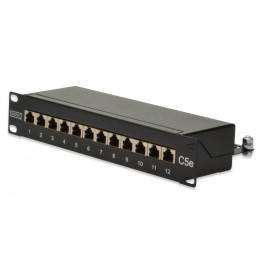 DIGITUS DN-91512S CAT 5e Shielded Patch Panel, 12-Port RJ45, 1U 10" Rack Mount, Black