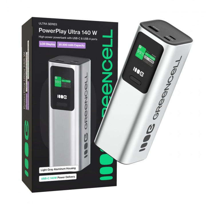 Green Cell PowerPlay Ultra Powerbank 25200mAh 140W PD USB-C Fast Charging for Laptop, MacBook, iPhone 16 15 14 Pro Max