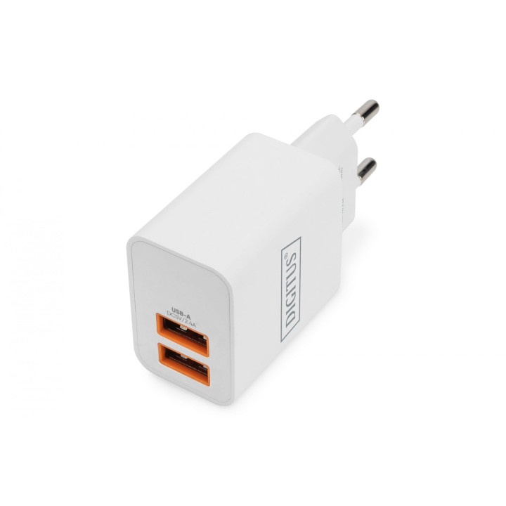 DIGITUS DA-10061 USB Charger 2x USB-A 15W, 2.4A per port, White
