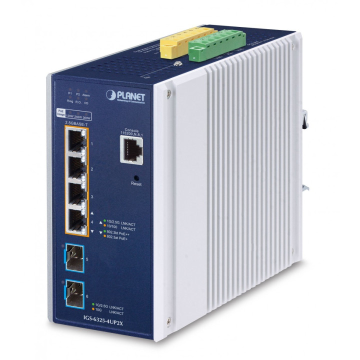 PLANET IGS-6325-4UP2X Switch PoE++ industriel géré L3 (4x 2,5GbE PoE, 2x 10G SFP+, 360W)