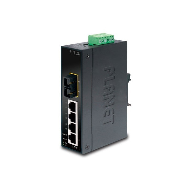 PLANET ISW-511S15 IP30 Slim Type 4-Port Industrial Ethernet Switch + 1-Port 100Base-FX (15km)