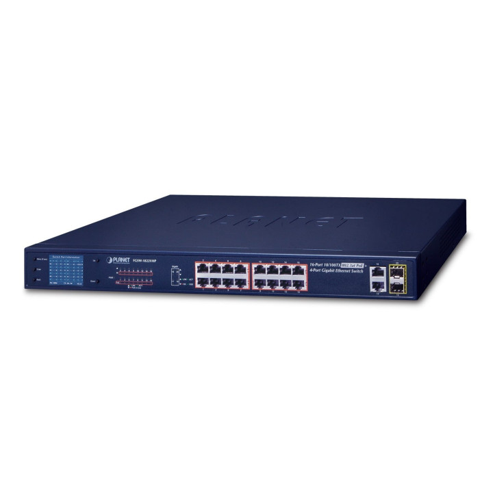 PLANET FGSW-1822VHP 16-Port PoE+ Switch with 2 Gigabit RJ45 & 2 SFP Uplinks, 300W Budget, Smart LCD