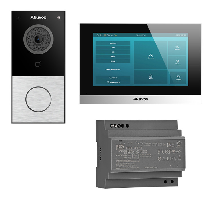 Akuvox E12S Video Intercom Kit - Outdoor Panel Silver + C313W-LP-2 7" Monitor