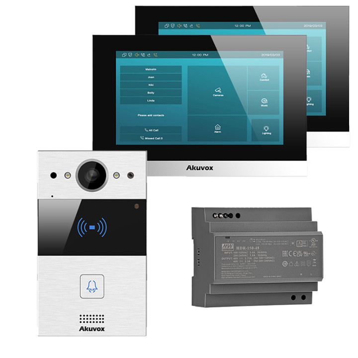 Akuvox R20A-2 + C313W-LP-2 2-Wire Video Intercom Kit - Silver Panel + 2x 7" Monitors