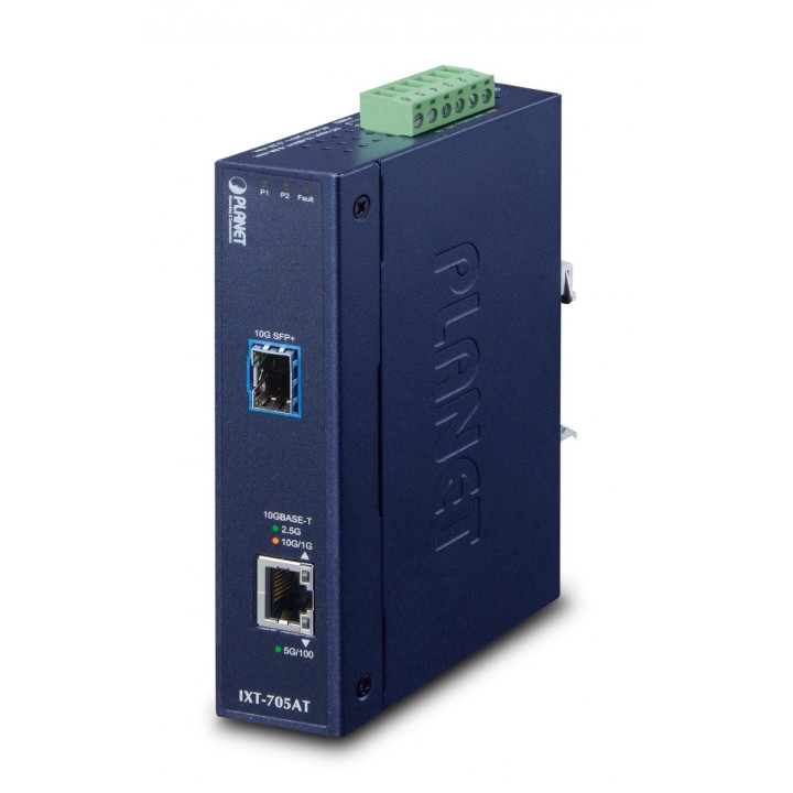 PLANET IXT-705AT Convertisseur de média industriel 10G/5G/2,5G/1G/100M Cuivre vers 10GBASE-X SFP+ (-40 à 75°C, double alimentati