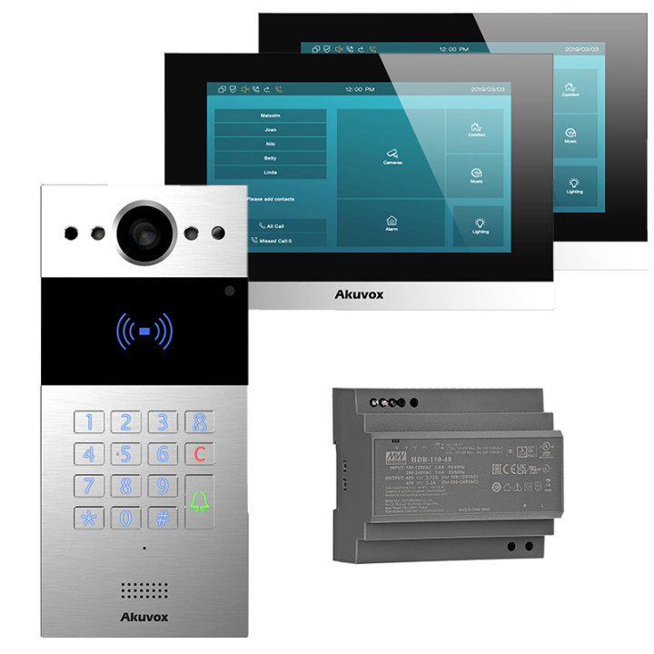 Akuvox 2-Wire Video Intercom Kit R20K-2 Silver Panel + C313W-LP-2 Monitor x2