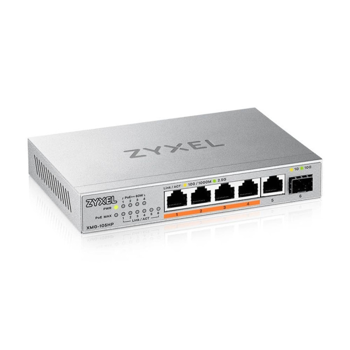 ZyXEL XMG-105HP-EU0101F Switch PoE++ non gestito a 5 porte 2,5G + 1 SFP+ (70 W)