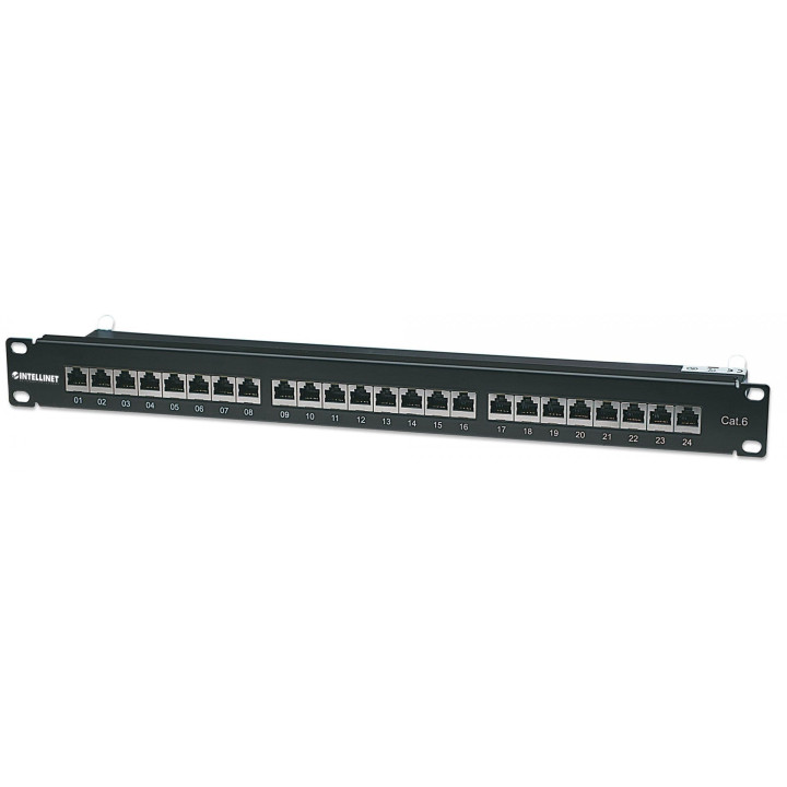 Intellinet 720038 Cat6 FTP 24-Port 1U Shielded Patch Panel, Black