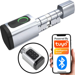 Tuya Smart Lock Cylinder 60-90 mm – Fingerprint, PIN, RFID, Bluetooth, Silver