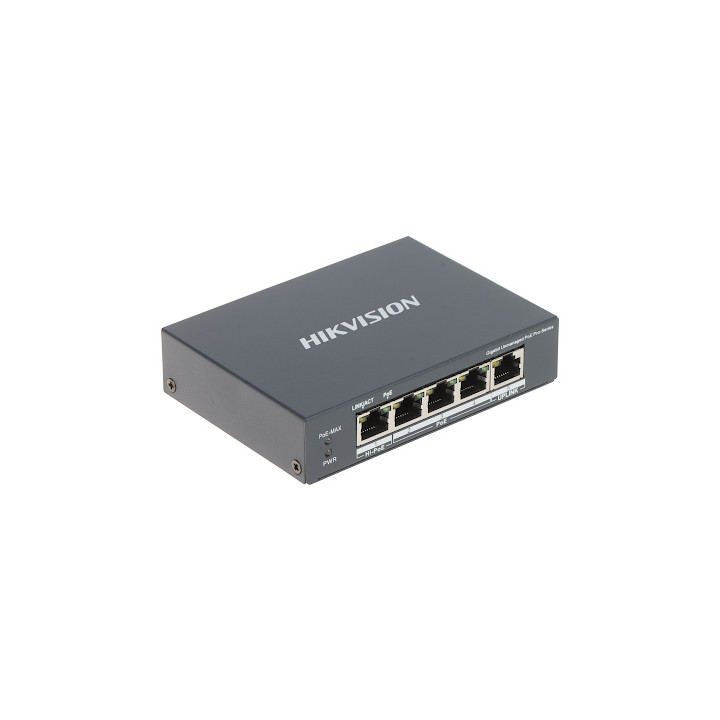 Hikvision DS-3E0505HP-E Conmutador PoE Gigabit no administrado de 4 puertos