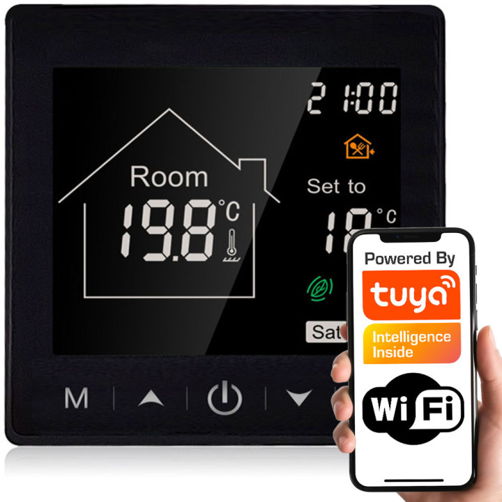 Tuya Thermostat intelligent 16A chauffage au sol noir WiFi série RT