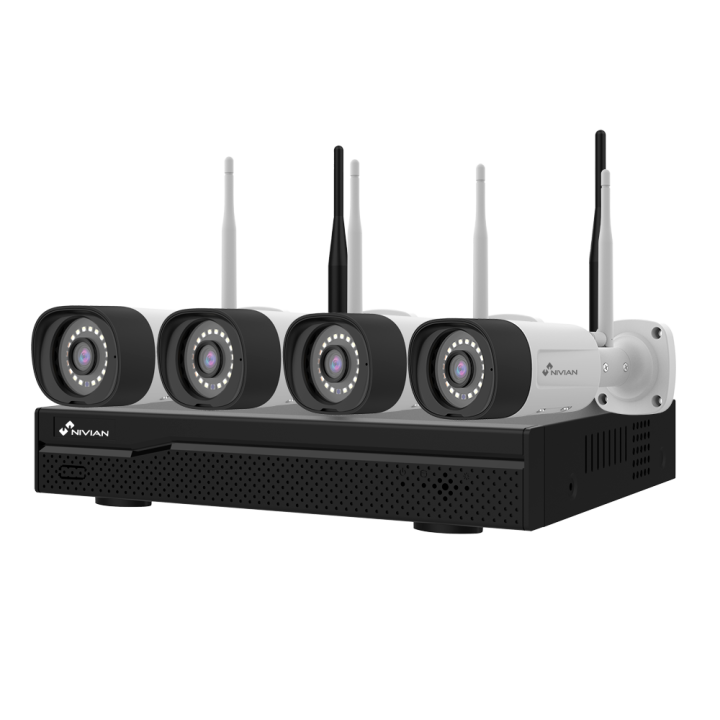 NIVIAN RETAIL NV-KIT1030W6-4CAM 4-Channel 1080p Wi-Fi Camera Surveillance Kit with Battery Backup