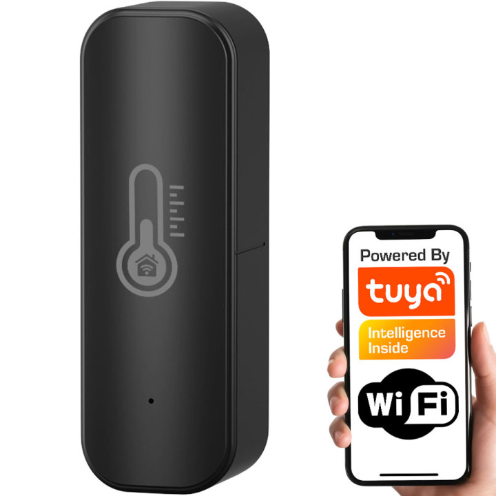 Tuya WiFi Temperature and Humidity Sensor Black 2× AAA