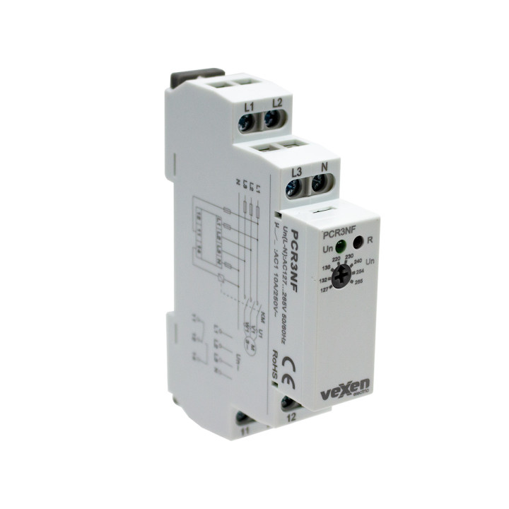 Relais de contrôle de tension triphasé PCR3NF avec réglages fixes 3LN 1CO 10A AC230V