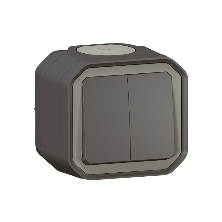 INTERRUPTEUR 2 VOIES PLEXO OU BOUTON POUSSOIR 2 GROUPES - ANTHRACITE - SURFACE