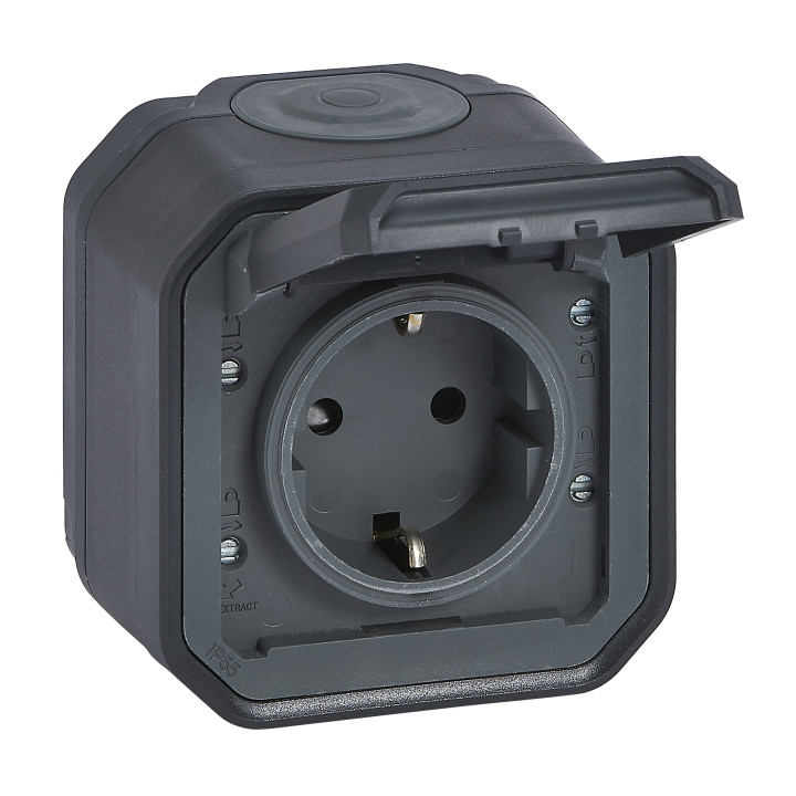 PRISE PLEXO STANDARD ALLEMAND AVEC BORNES À VIS - ANTHRACITE - SURFACE
