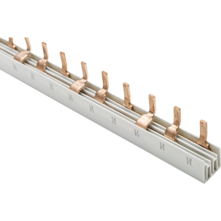 Jeu de barres MCB 10 mm2, triphasé, type à broches, 1 m, 57 modules