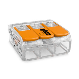 COMPACT Splicing Connector, for all conductor types, max. 4 mm2, 3-conductor, with levers, transparent housing, Surrounding air 