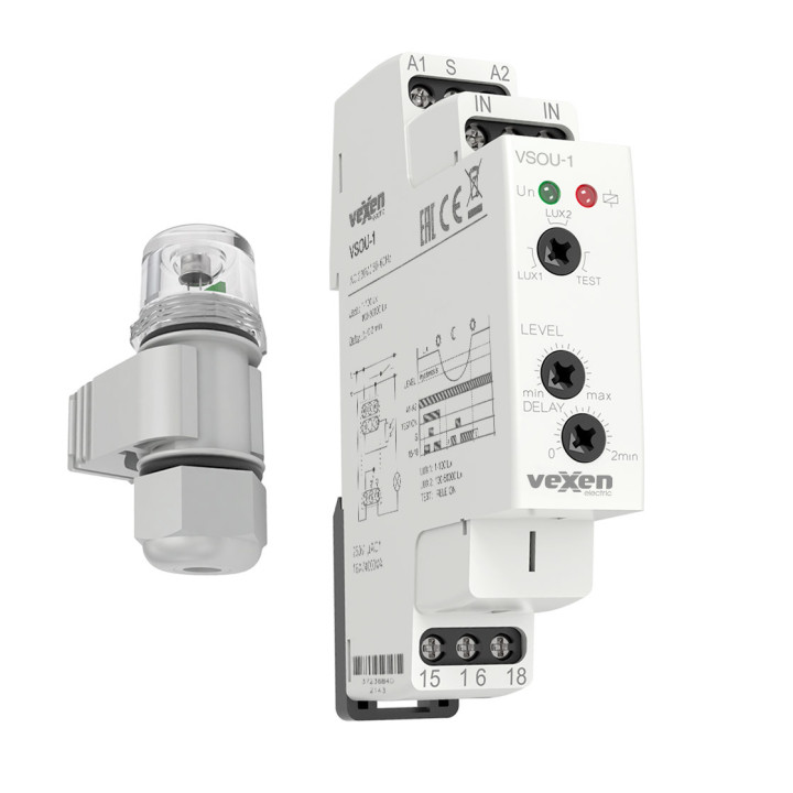 Relais crépusculaire VSOU-1 avec capteur IP65, 1-50 000 lx, IP65, 1NO, 16A, AC230V