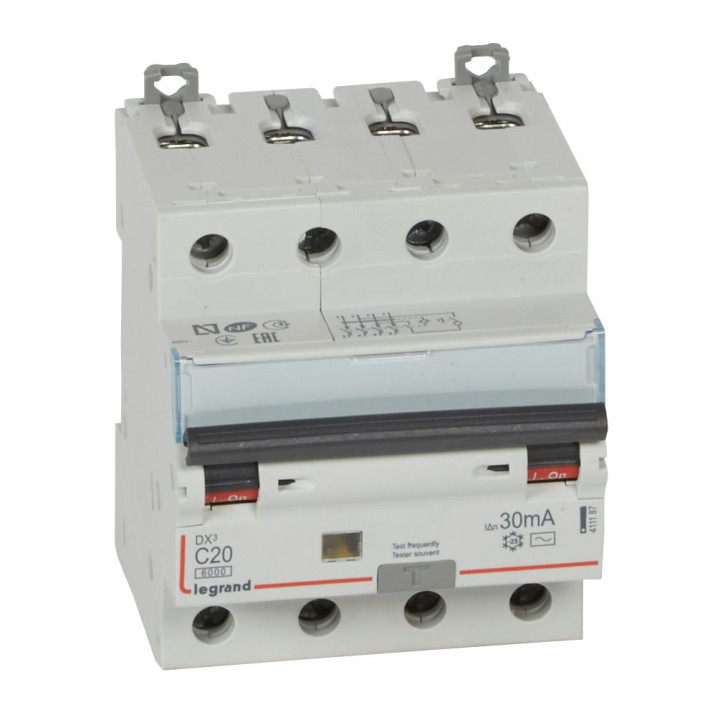 Disjoncteur différentiel - DX 6000 -10 kA -4P-400 V -20 A -30 mA -Type AC