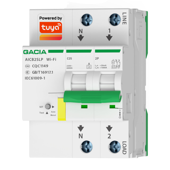 AICB 2P C25 30mA, 6kA, smart modular circuit breaker WiFi, TUYA