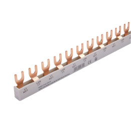 Jeu de barres MCB 10 mm2, 2 phases, type fourche, 1 m, 54 modules